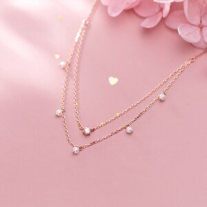 Rose Gold Simple Double Layer Shell Pearls Necklace
